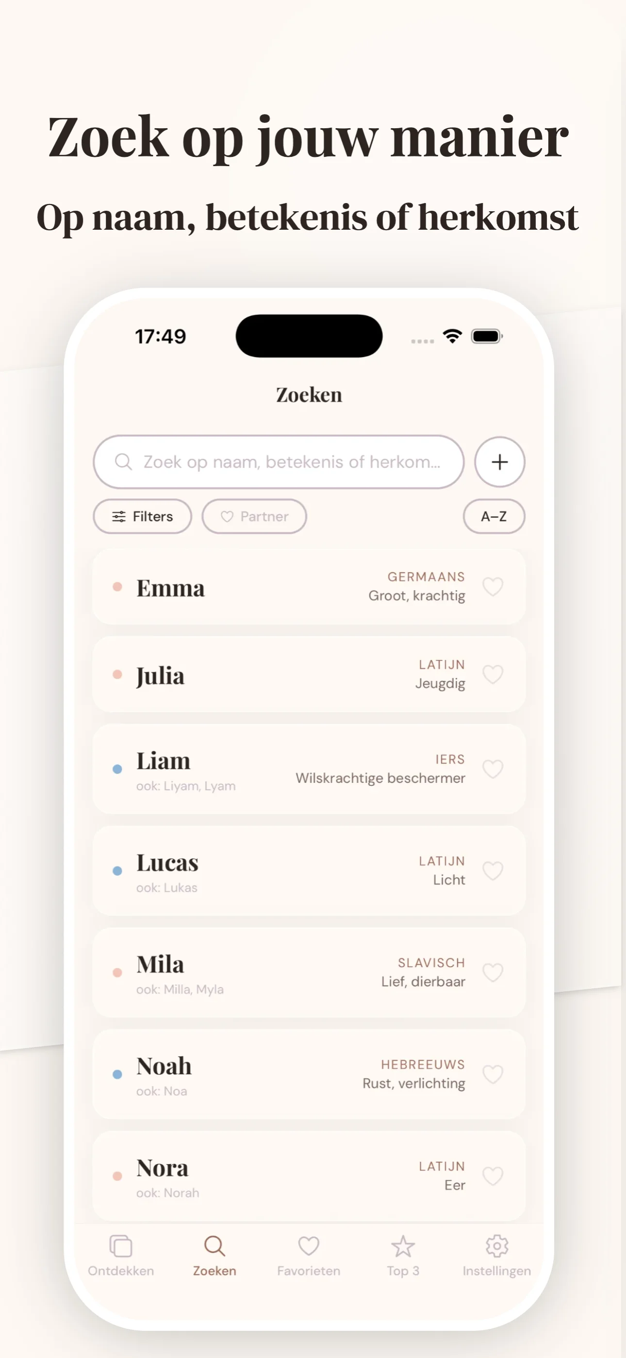 Babynamen zoeken en filteren